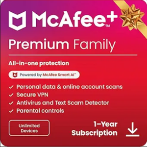 McAfee+ Premium Family Unlimited Devices 2025 Ready | Cybersecurity Software Includes Antivirus, Secure VPN