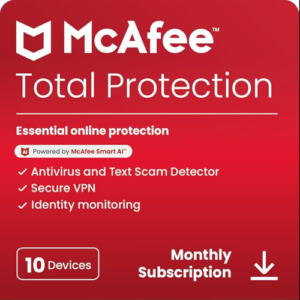 McAfee Total Protection 10-Device 2025 Ready |Security Software Includes Antivirus, Secure VPN, Password Manager